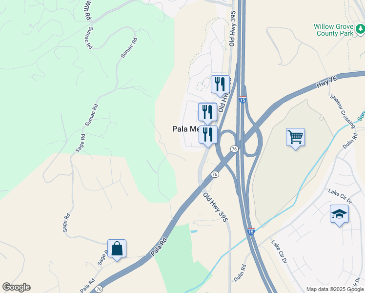 map of restaurants, bars, coffee shops, grocery stores, and more near 3317 Vía Altamira in Fallbrook
