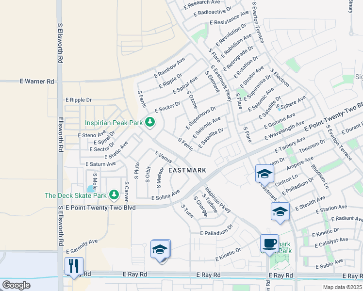 map of restaurants, bars, coffee shops, grocery stores, and more near 4663 South Venus in Mesa