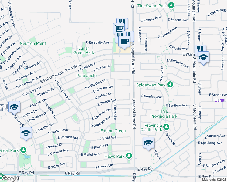 map of restaurants, bars, coffee shops, grocery stores, and more near 10713 East Simone Avenue in Mesa