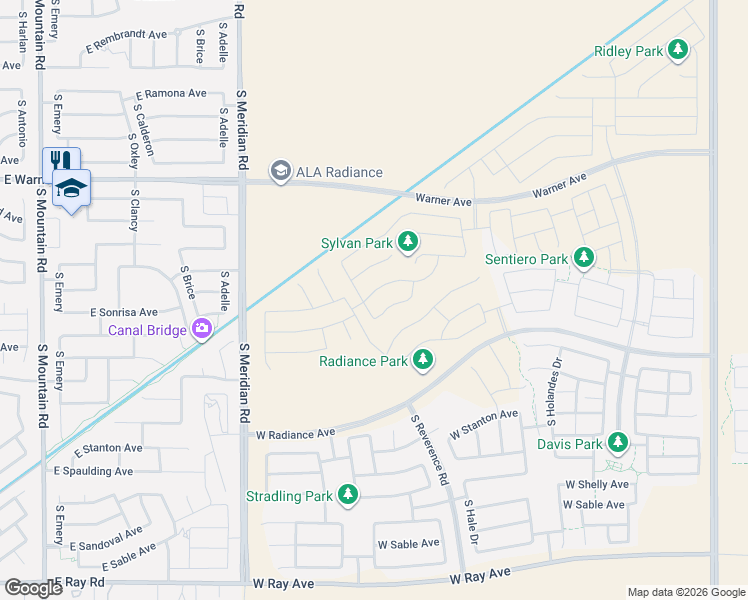 map of restaurants, bars, coffee shops, grocery stores, and more near 2921 Sonrisa Avenue in Mesa