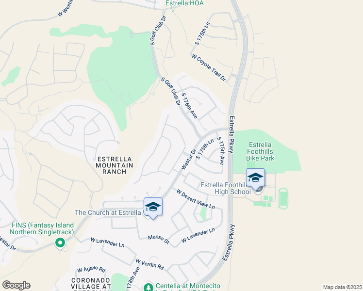 map of restaurants, bars, coffee shops, grocery stores, and more near 17657 West Willow Drive in Goodyear