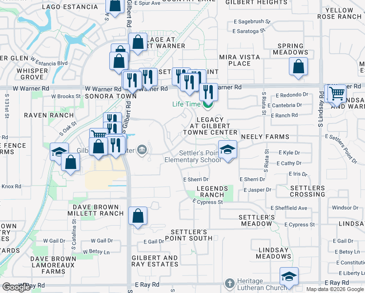 map of restaurants, bars, coffee shops, grocery stores, and more near 262 East Nunneley Road in Gilbert