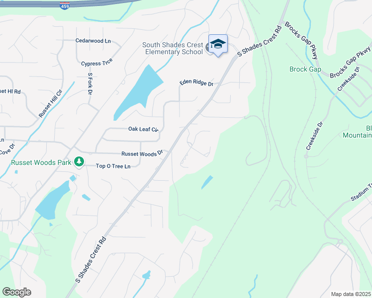 map of restaurants, bars, coffee shops, grocery stores, and more near 3857 South Shades Crest Road in Birmingham