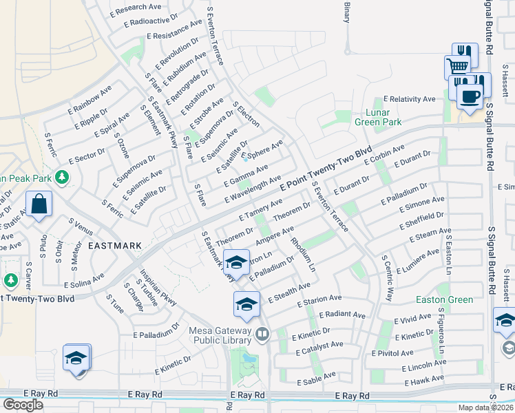 map of restaurants, bars, coffee shops, grocery stores, and more near 10136 Tamery Avenue in Mesa
