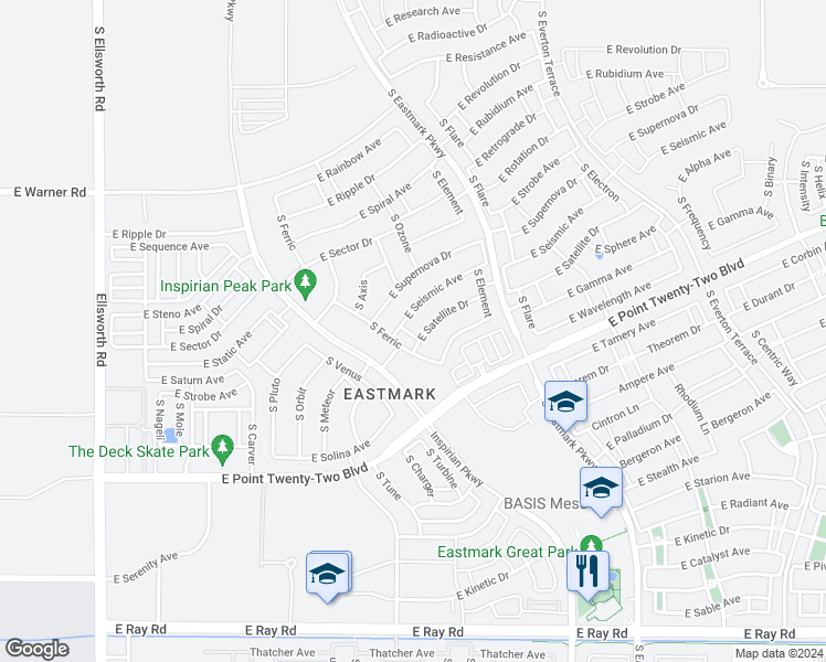 map of restaurants, bars, coffee shops, grocery stores, and more near 4633 South Carbon in Mesa