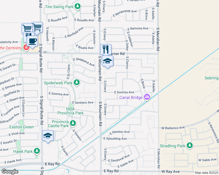 map of restaurants, bars, coffee shops, grocery stores, and more near 11222 East Sylvan Avenue in Mesa