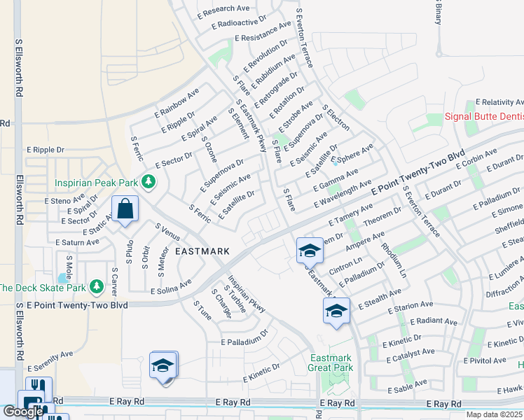 map of restaurants, bars, coffee shops, grocery stores, and more near 4606 South Flare in Mesa