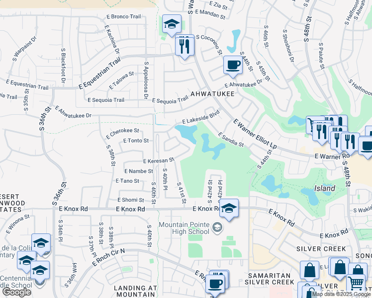 map of restaurants, bars, coffee shops, grocery stores, and more near 4140 East Keresan Street in Phoenix