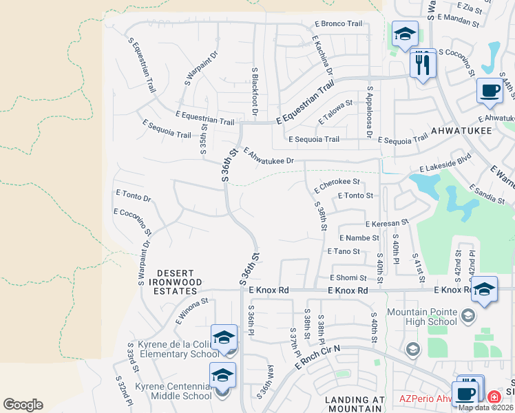 map of restaurants, bars, coffee shops, grocery stores, and more near 3624 East Coconino Court in Phoenix