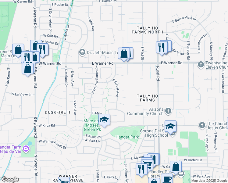 map of restaurants, bars, coffee shops, grocery stores, and more near 163 East Greentree Drive in Tempe