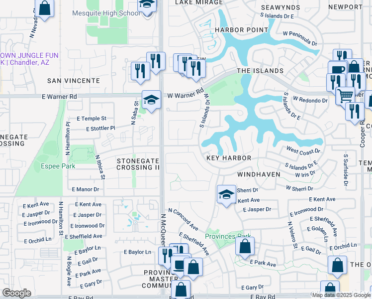 map of restaurants, bars, coffee shops, grocery stores, and more near 1502 West Devon Drive in Gilbert