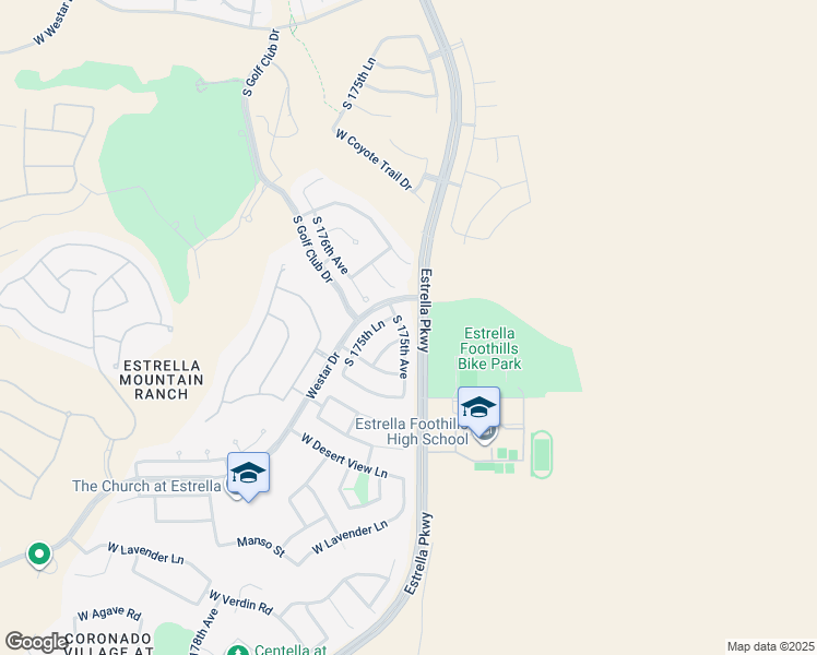 map of restaurants, bars, coffee shops, grocery stores, and more near 12675 South 175th Avenue in Goodyear