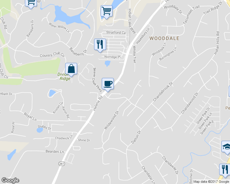 map of restaurants, bars, coffee shops, grocery stores, and more near 107 Windsor Ridge Drive in Pelham