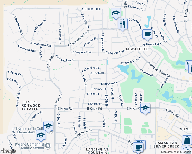 map of restaurants, bars, coffee shops, grocery stores, and more near 3908 East Coconino Street in Phoenix