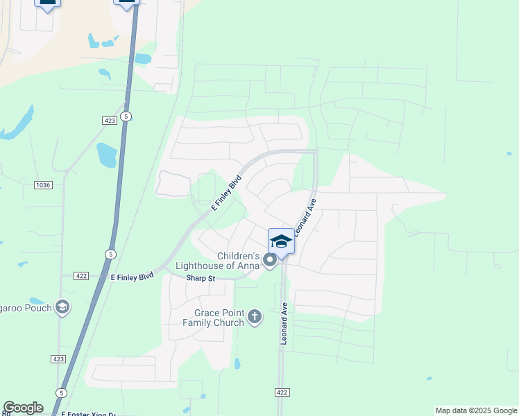 map of restaurants, bars, coffee shops, grocery stores, and more near 805 Elizabeth Street in Anna