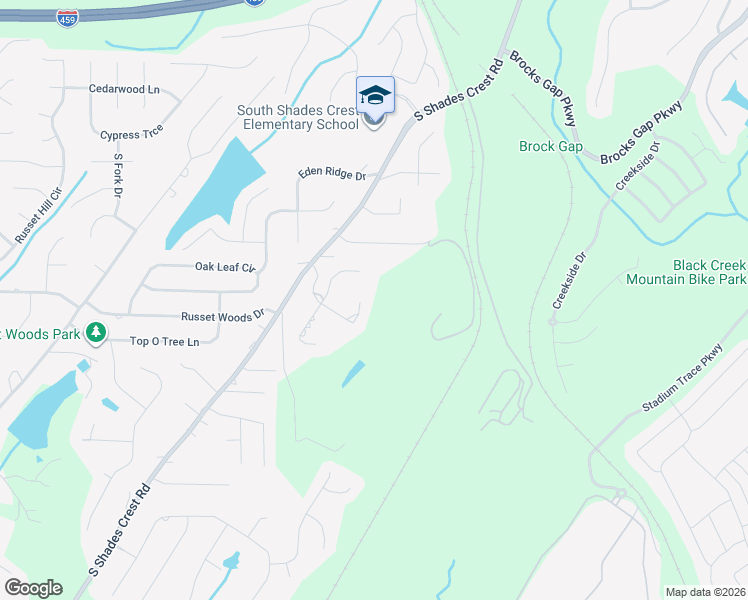 map of restaurants, bars, coffee shops, grocery stores, and more near 1159 Rushing Parc Drive in Hoover