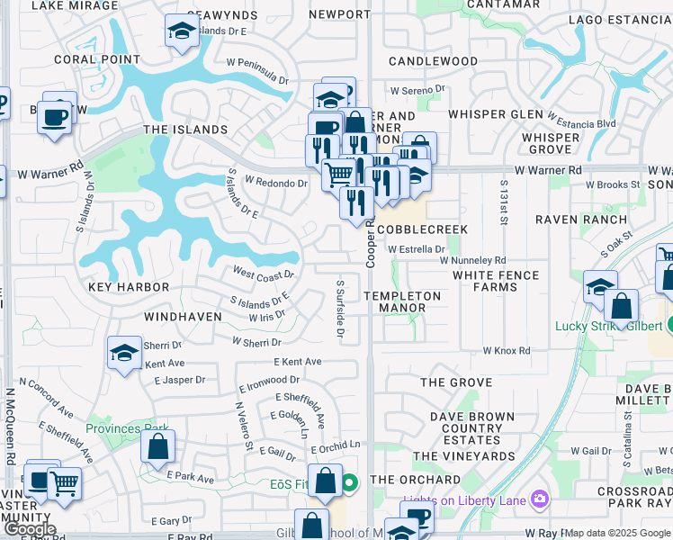 map of restaurants, bars, coffee shops, grocery stores, and more near 830 West Devon Drive in Gilbert