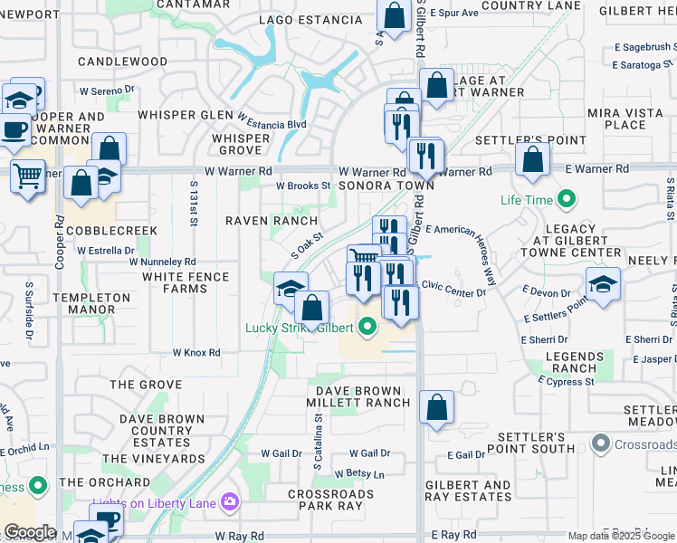 map of restaurants, bars, coffee shops, grocery stores, and more near 1000 South Gilbert Road in Gilbert