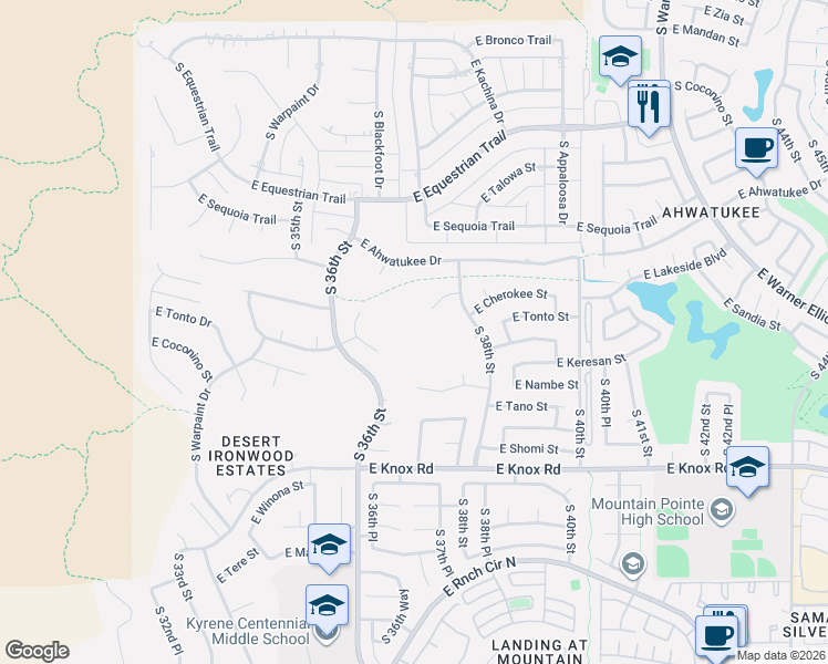 map of restaurants, bars, coffee shops, grocery stores, and more near 3710 East Cherokee Court in Phoenix