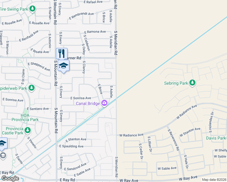 map of restaurants, bars, coffee shops, grocery stores, and more near 4627 South Adelle in Mesa
