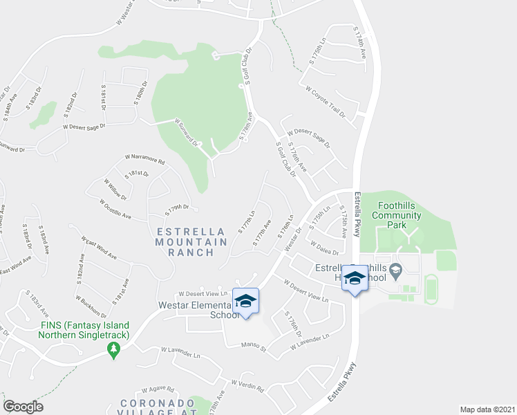 map of restaurants, bars, coffee shops, grocery stores, and more near 12657 South 177th Lane in Goodyear