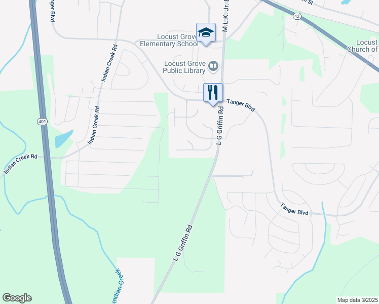 map of restaurants, bars, coffee shops, grocery stores, and more near 1156 Saint Phillips Court in Locust Grove