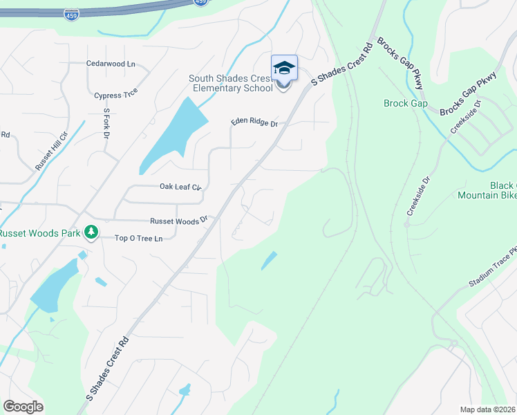 map of restaurants, bars, coffee shops, grocery stores, and more near 6123 Rushing Parc Lane in Birmingham