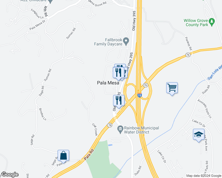 map of restaurants, bars, coffee shops, grocery stores, and more near 4706 Vía Tala in Fallbrook