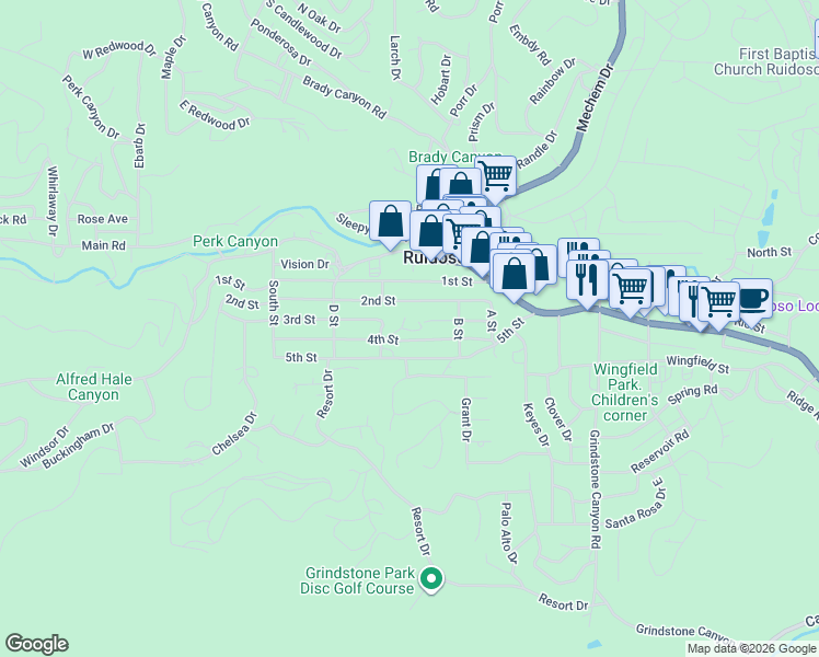 map of restaurants, bars, coffee shops, grocery stores, and more near Pine Lodge Drive in Ruidoso