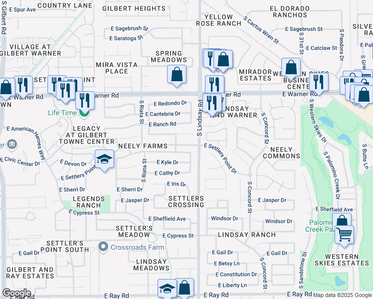 map of restaurants, bars, coffee shops, grocery stores, and more near 758 East Devon Drive in Gilbert