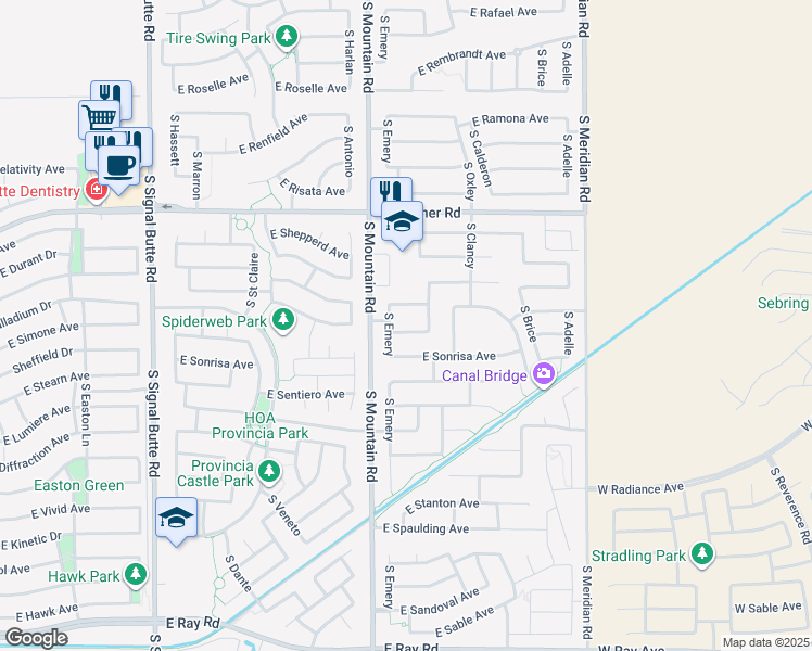 map of restaurants, bars, coffee shops, grocery stores, and more near 11222 East Sylvan Avenue in Mesa
