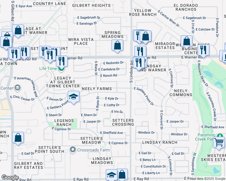 map of restaurants, bars, coffee shops, grocery stores, and more near 684 East Devon Drive in Gilbert