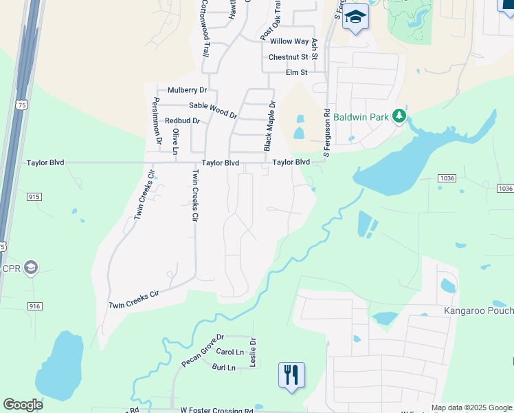 map of restaurants, bars, coffee shops, grocery stores, and more near 9189 Quail Creek Run in Anna