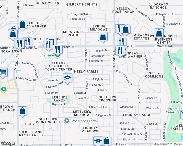 map of restaurants, bars, coffee shops, grocery stores, and more near 612 East Devon Drive in Gilbert