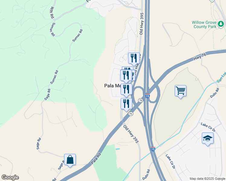 map of restaurants, bars, coffee shops, grocery stores, and more near 3264 Vía Altamira in Fallbrook