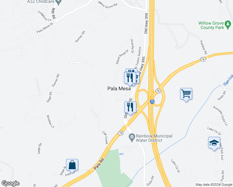 map of restaurants, bars, coffee shops, grocery stores, and more near 3264 Vía Altamira in Fallbrook
