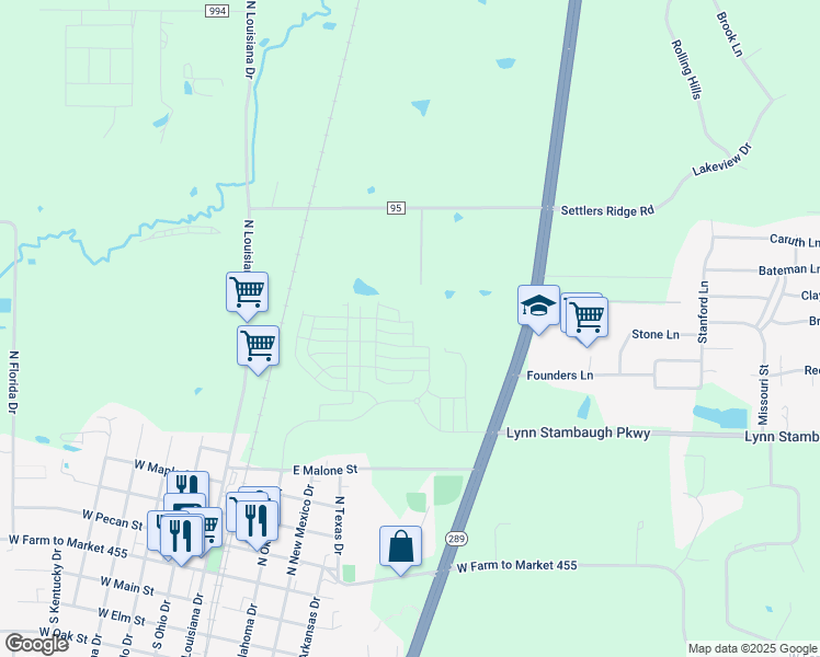 map of restaurants, bars, coffee shops, grocery stores, and more near 7802 Lindy Lane in Celina