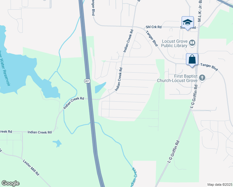 map of restaurants, bars, coffee shops, grocery stores, and more near 400-430 Paiute Road in Locust Grove