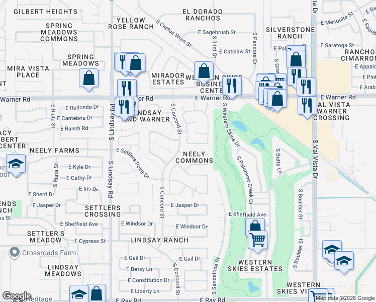 map of restaurants, bars, coffee shops, grocery stores, and more near 1096 East Stottler Drive in Gilbert