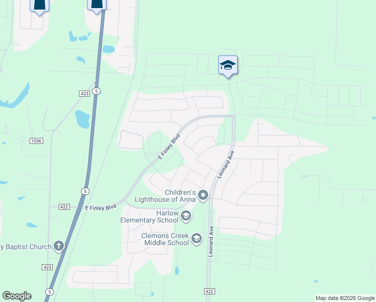 map of restaurants, bars, coffee shops, grocery stores, and more near 805 Elizabeth Street in Anna