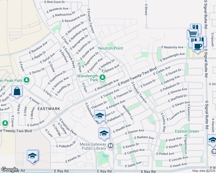 map of restaurants, bars, coffee shops, grocery stores, and more near 10136 Tamery Avenue in Mesa