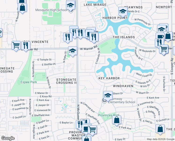 map of restaurants, bars, coffee shops, grocery stores, and more near 1502 West Devon Drive in Gilbert