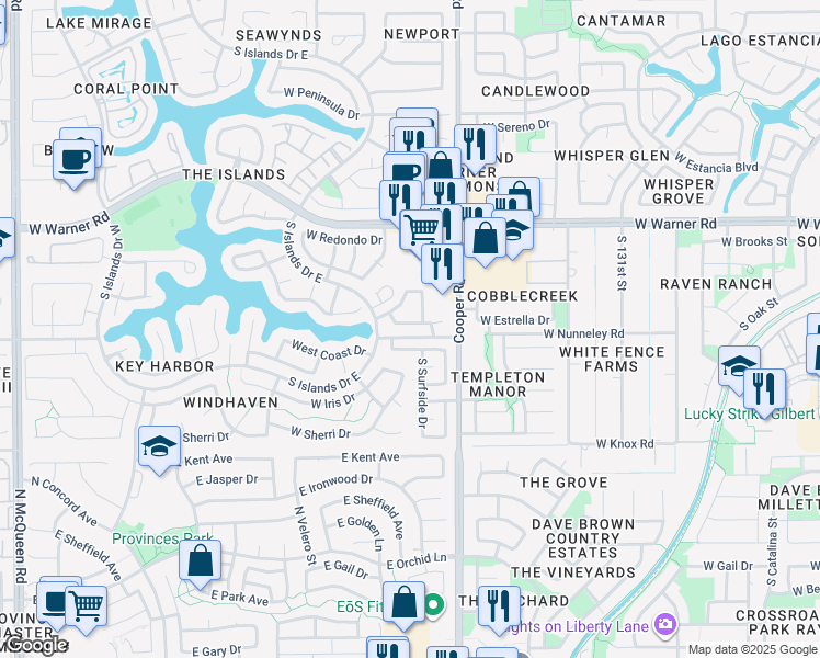 map of restaurants, bars, coffee shops, grocery stores, and more near 830 West Devon Drive in Gilbert