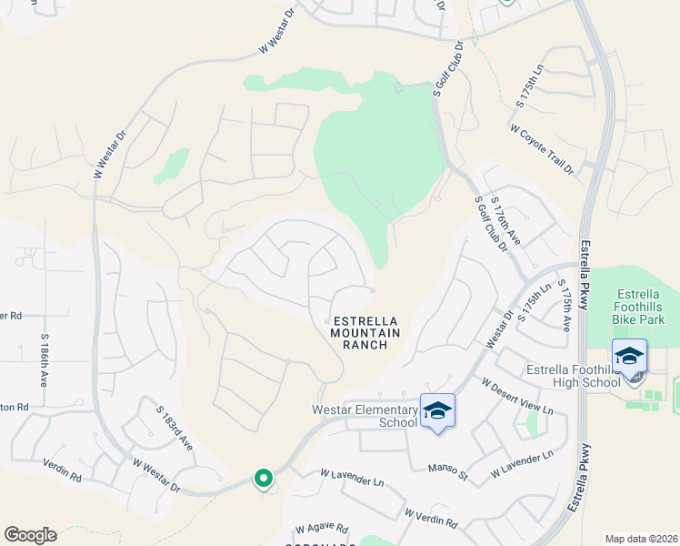 map of restaurants, bars, coffee shops, grocery stores, and more near 17953 West Willow Drive in Goodyear