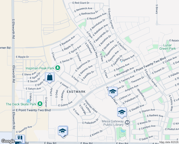 map of restaurants, bars, coffee shops, grocery stores, and more near 4633 South Carbon in Mesa