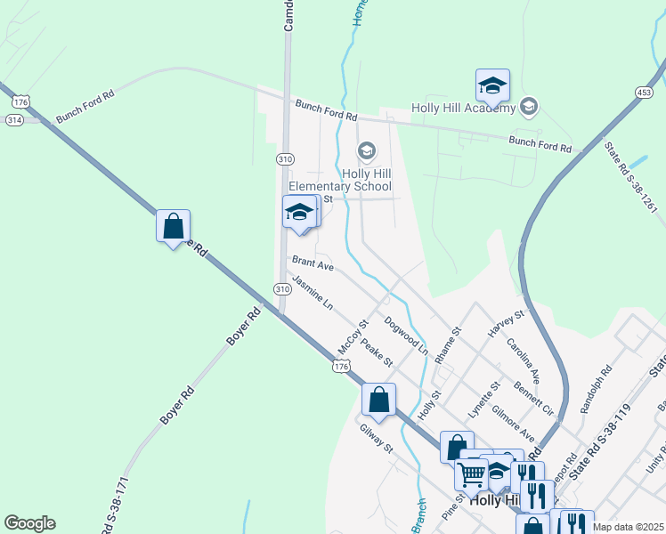 map of restaurants, bars, coffee shops, grocery stores, and more near 1490 Brant Avenue in Holly Hill