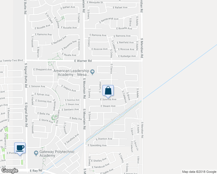 map of restaurants, bars, coffee shops, grocery stores, and more near 4633 South Chatham in Mesa