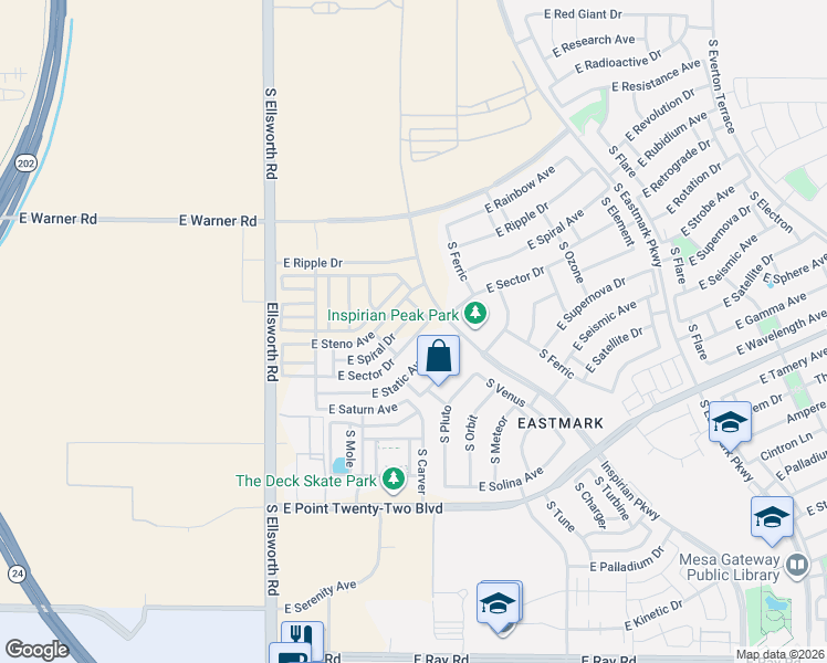 map of restaurants, bars, coffee shops, grocery stores, and more near 9446 East Static Avenue in Mesa