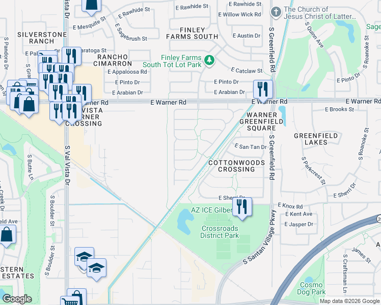 map of restaurants, bars, coffee shops, grocery stores, and more near 2065 East Nunneley Court in Gilbert