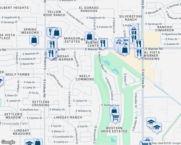 map of restaurants, bars, coffee shops, grocery stores, and more near 1165 East Stottler Drive in Gilbert